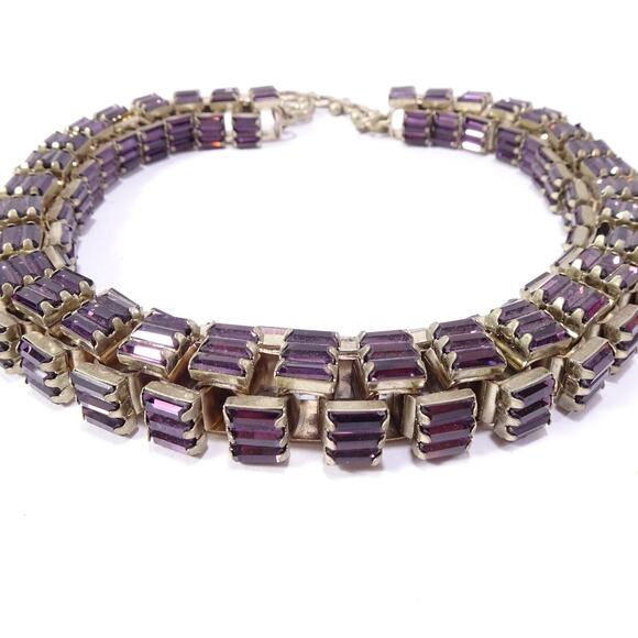 Lee Angel Neiman Marcus Women's Box Link Crystal Baguette Necklace NWT 398 Purpl - Picture 2 of 9